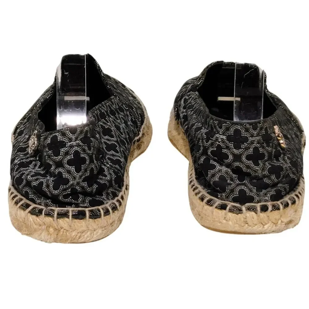 LN Brighton Avila Espadrille Fabric Leather Black Slip On Shoes Womens Size 7